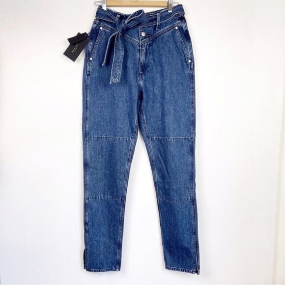 RAG & BONE Mia Yoke Straight Leg Jeans belts tie at waist clean Vincent wash 27 - Picture 2 of 12